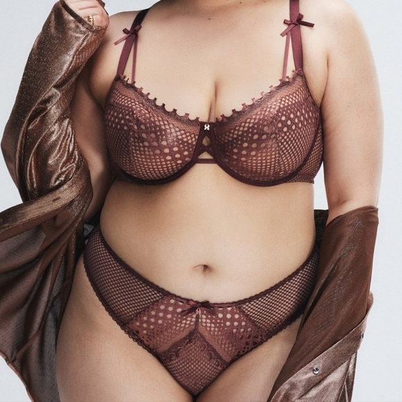 NWT Savage X Fenty Starlet Nights Unlined Lace Balconette Bra brown & black - Picture 1 of 8